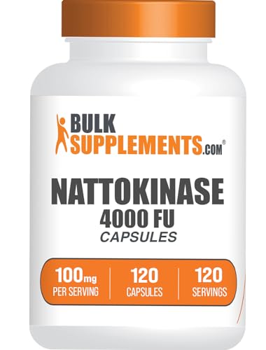 BulkSupplements.com Nattokinase 4000 FU Capsules - Nattokinase Supplement Sourced from Natto Extract Nattokinase 100mg - Gluten Free 1 Capsule per Serving 120 Capsules (Pack of 1)
