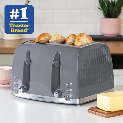Russell Hobbs Honeycomb 4 Slice Toaster (Independent & Extra Wide Slots With High Lift, 6 Browning Levels, Frozen/Cancel/Reheat Function, Removable Crumb Tray, 1500W, Grey Textured High Gloss) 26073 - 5