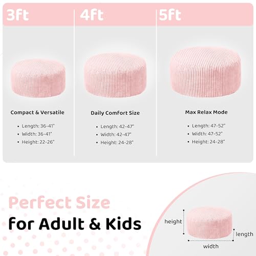 Image of HABUTWAY 4FT Bean Bag Chair, 4' Large Bean Bag Chairs for Adults with Removable Stripe Plush Cover, Memory Foam Beanbag Chair for Living Room Bedroom Dorm (Tender Pink)