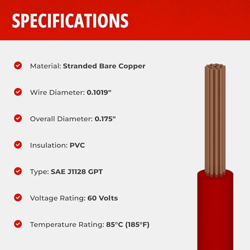 Remington Industries 10STRWHIGPT25 10 AWG Gauge Primary Wire, Stranded Hook Up Wire, 25' Length, White, 0.1019