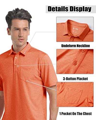 Tacvasen Golf Shirt For Men Short Sleeve Casual Performance Golf Hiking Collared Polo T-Shirt Orange, 2Xl #TOP3