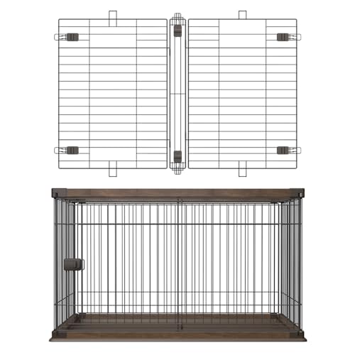 アイリスオーヤマ 犬 サークル ウッディサークル ウォールナット 中型犬用 PWSR-1280V + ウッディサークル用屋根 PWSY-1280V ウォールナット