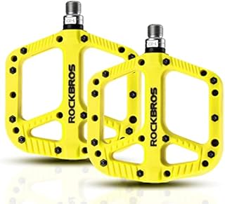 ROCKBROS Bicycle Pedals Nylon Pedals Composite Flat Pedals 9/16 Inch Mountain Bike Pedals 3 Bearing Non-Slip Waterproof Anti-Dust MTB Bike Pedals Yellow