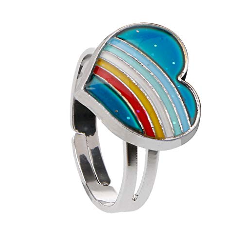 Mentin Bague Femmes Enfants d'Humeur de Coeur Arc-en-ciel Coloré Température Emotion Feeling Anneaux