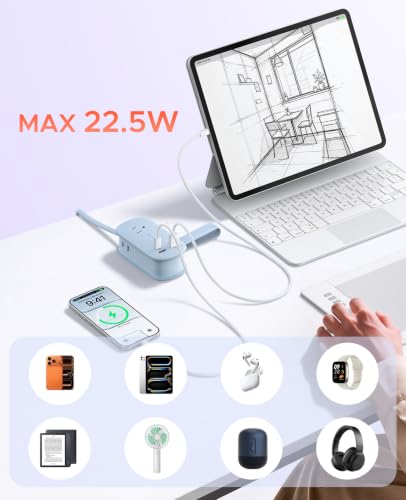 PHIXERO PhiPlug Desk Power Strip 7 in 1 22.5W GaN Flat Plug Blue - image 3