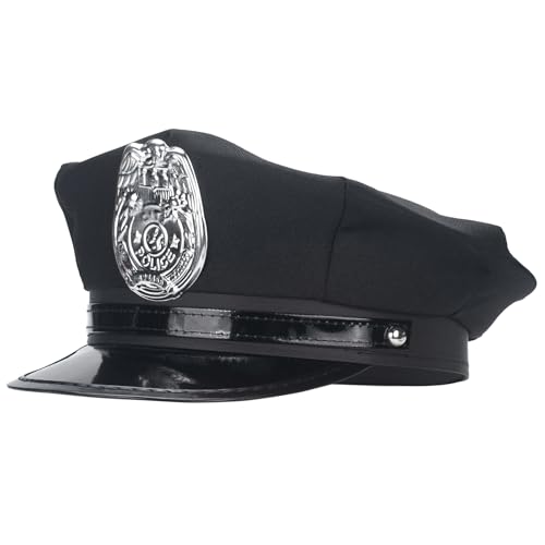ERDOGLY Men Police Costume Hat, Police Hat, Cop Cosplay Hat Cap for Men, Women, Adults Officer Captain Accessories for Halloween Cosplay