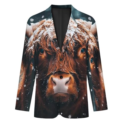 Highland Cow Snowy Day Mens Suit Jacket Lapel Blazers V Neck Button Business Coat Tuxedo for Wedding Party4