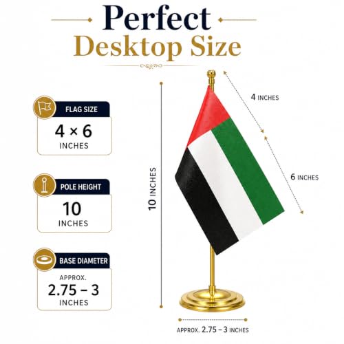 Image of The Flag Company Gold Acrylic Pole with Round Base | Desk Flag for Office, Reception & Home Decor (UAE)
