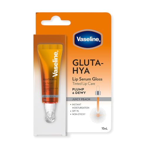 Image of Vaseline Gluta-Hya Juicy Peach Lip Gloss, Serum Lip Care with Hyaluronic Acid and GlutaGlow Technology, Tints, Plumps and Protects with SPF15 for Plumper Lips | 10 ml