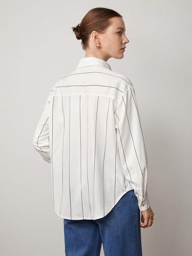 Image of Aahwan Orange Solid Button Up Drop Shoulder Striped Print Casual Formal Long Sleeve Shirt for Women's & Girl's