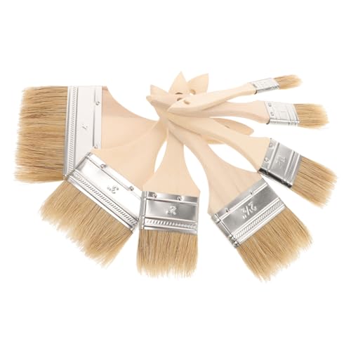 OSALADI 7 Piezas Pinceles para Pintura Plana de Cerda Natural con Mango de Madera para Óleo Acrílico y Acuarela - Resistentes y Fáciles de Usar para Artistas y Estudiantes