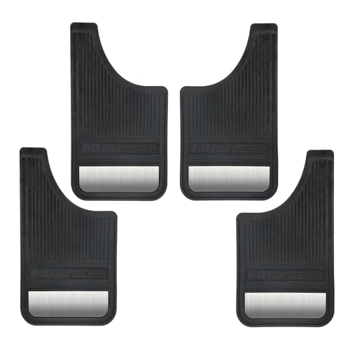 Image of AUTOXBERT Universal Rubber Mud Flaps for Pickups, SUVs, Trucks and Vans | 4PCS Heavy Duty All-Weather Splash Guards with Stainless Steel Night Reflectors, 19 inch x 11 inch, Drilling Required