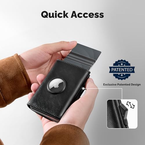 YESIIW Airtag Wallet with Large Capacity - Pop up Mens Smart Wallet Card Holder for 9-11 Card Capacity | ID Window | Cash Slot | Coin Pocket - Wallet with Airtag Holder - RFID Blocking (Black)2
