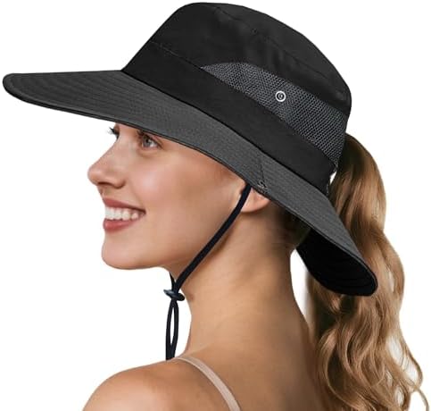 NPQQUAN Ponytail Sun Hats for Women UPF 50+ Wide Visor UV Protection Hat