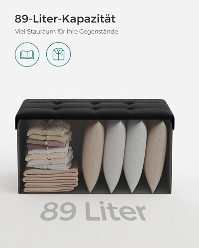 SONGMICS Sitzhocker mit Stauraum, klappbare Sitzbank, 38 x 76 x 38 cm Fußbank, Aufbewahrungsbox, bis 300 kg belastbar, für Wohnzimmer Schlafzimmer Flur, tintenschwarz LSF047B01