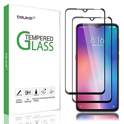(3 Pack) Beukei Compatible for Xiaomi Mi 9 Screen Protector Tempered Glass, Full Screen Coverage, Touch Sensitive,Case Friendly, 9H Hardness