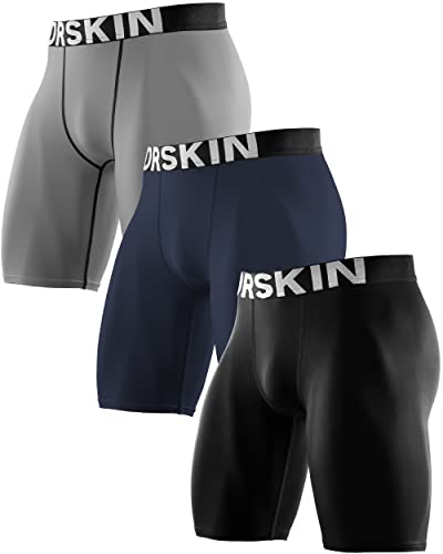 Drskin Men's 3 Pack Compression Shorts Pants Tights Athletic Sports Running Active Baselayer Workout (Line (Bb301+Dna308+Gr304), L) #TOP11