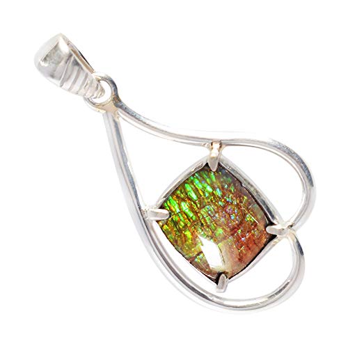 Pendentif ammolite de feu vert naturel en argent 925, cadeau d'anniversaire femme