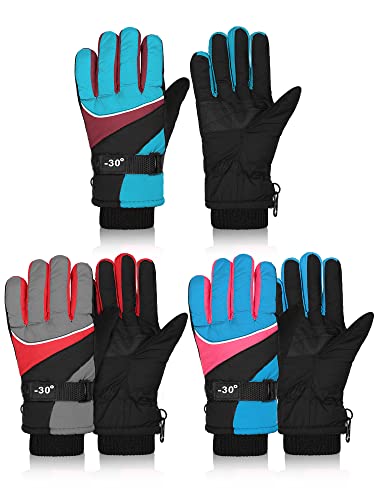 Hicarer 3 Pairs Kids Winter Gloves Waterproof Snow Ski Gloves Windproof Warm Unisex Thermal Snow Mitten For Cold Weather Girls Boys (Cyan, Gray, Blue, 8-11 Years) #TOP7