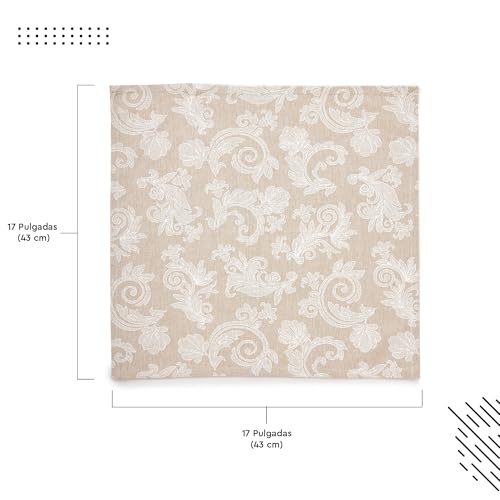 Serviettes de table coton 45x45 cm jacquard floral beige lavable machine - 4