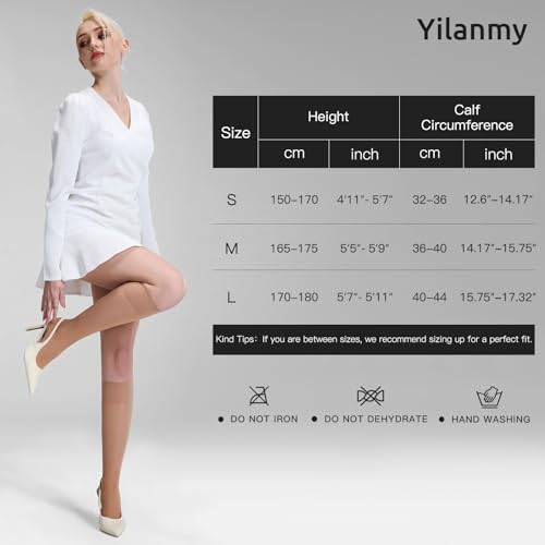 Image of Yilanmy 3 Pairs Sheer Compression Socks for Women 8-10 mmHg Knee High Stockings Support Work Office Travel Daily Wear
