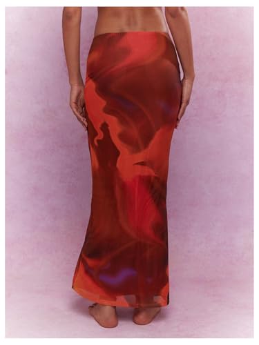 Milumia Women Tie Dye Knot Front Mesh Maxi Skirt Low Waist Bodycon Fishtail Skirts3