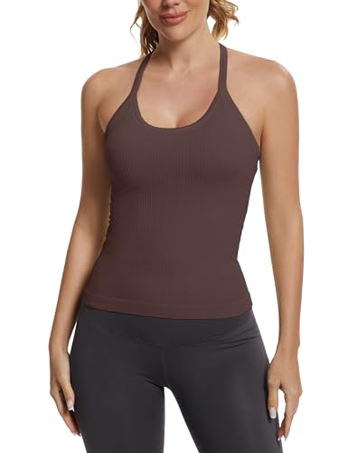 Image of MathCat Seamless Workout Tank Tops with Built in Bra,Racerback Athletic Tank Tops Ribbed Soft Yoga Shirts XS-XL