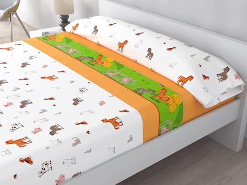 HM'S HOME'SECRET Juego de Sábanas de 100% Microfibra, 3 Piezas, Varios Modelos y Tamaños. (Cama 105cm, Infantil Granja)