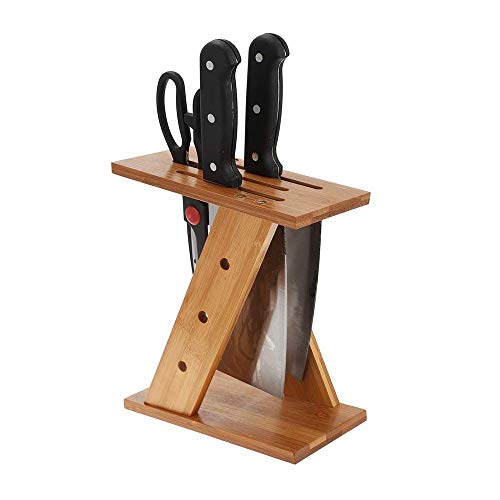 DZAWIBA® Bamboo Knife Holder with 4 Slots,Knife Storage Organizer,Cutlery Display Stand and Storage Rack,Kitchen Scissor Holder (Wooden, 1)