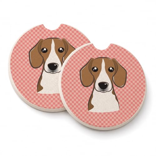 Caroline's Treasures BB1239CARC Checkerboard Pink Beagle Set of 2 Cup Holder Car Coasters Absorbent Sandstone Coasters for Car Cup Holders Gifts for Men or Women, Large, Multicolor