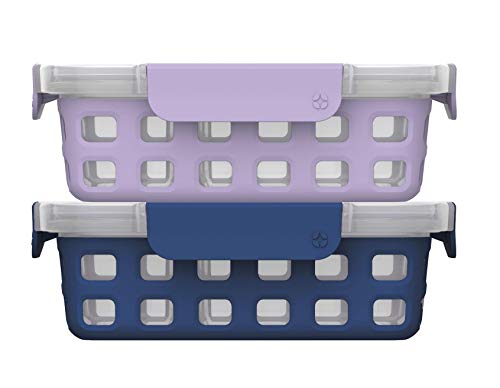 Ello Plastic Divided Container Food Storage Portion Control Set with Locking Leak-Proof Lids 2 Set 4 Cup PurpleBlue