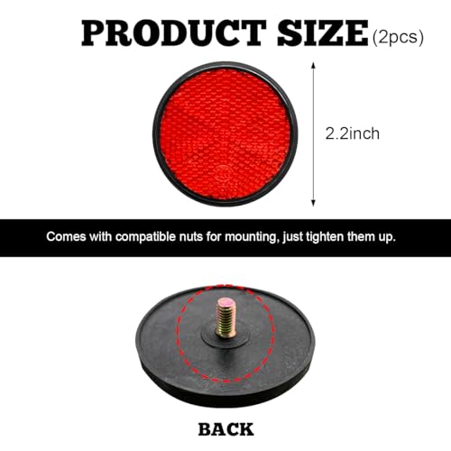 Image of povtii 2 PCS Motorcycle Warning Reflectors, M6x1.0 Waterproof Plastic Reflective Warning Reflector, Motorcycle Rear Safety Reflector with Screw, Universal Motorcycle Accessories (Round, Red)