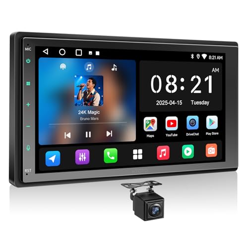 ATOTOZONE Radio 2 DIN Android, CarPlay & Android Auto Inalámbrico, 7 Pulgadas Autoradio con GPS Navi, Wi-Fi/Bluetooth/USB, AI-Chat, 24 EQ&DSP, Mirror Link, Cámara Trasera, A5LG2B7T-S01