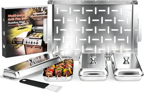 Heimlyn Edelstahl Grillpfännchen 4-teilig Set Vielseitige Grillschalen für Gas- Holzkohle- & Ofengrill Universell Einsetzbaren Grillschalen für Gemüse Fleisch Käsefondue Spülmaschinengeeignet