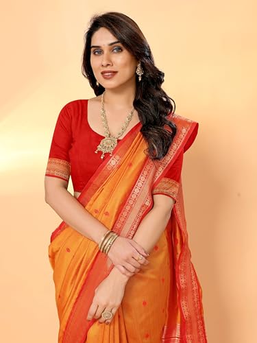 Image of Sidhidata Women's Cotton Silk Jacquard Boardered Saree With Unstitched Blouse Piece (Kalyani)