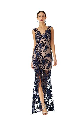 Goddiva Embroidered V-Neck Split Maxi Dress 14 Blue