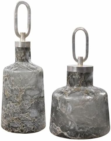 Uttermost 17840 Storm - 17.5 inch Bottle (Set of 2) - 6.25 inches Wide by 6.25 inches deep, Charcoal/Taupe/Silver/Silver Leaf Finish with Art Glass