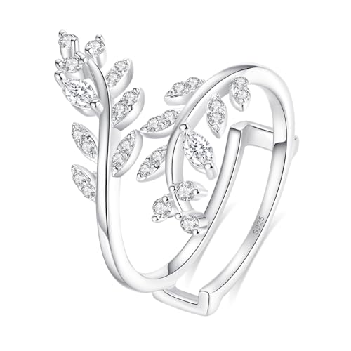 Moissanite Ring Enhancer for Women, D Color VVS1 Marquise Cut Open Leaves Ring 925 Sterling Silver Branch Adjustable Guard Wrap Jewelry