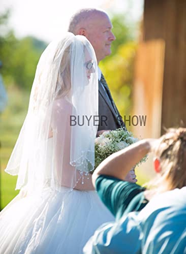Emondora 2T Short Sequin Pearl Edge Crystals Beaded Bling Wedding Bridal Veil (One Size, Ts02Ivory) #TOP6