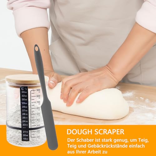 Katomi Sauerteig Starter Set 900ml, Sauerteig Glas Mit Holzdeckel Silikonspatel Thermometerpapier Gärtuch, Sourdough Starter Kit Reusable Sauerteig Zubehör Zur Hefegärung Verwendet (900ML)