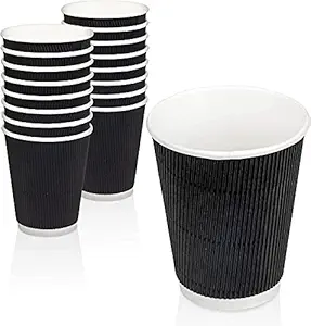 SANWALSA (350 ml,Black, 12 Oz- Pack of 25-Piece Paper Disposable Ripple Cup Ecofriendly, Safe & Hygienic for Juice,Coffee,Tea,Home,Office,Party & Wedding Events