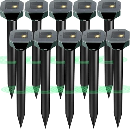 Snake & Mole & Rabbit & Skunk Repellent Solar Powered, Upgraded Ultrasonic Deterrent, IP65...