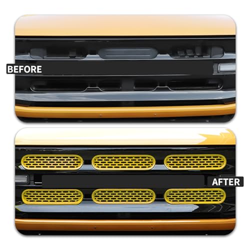 Image of Front Grill Mesh Grille Inserts Cover Frame Trims Kit 6Pcs Fit for Ford Bronco 2021-2026+ 2 /4 Door Exterior Accessories (Yellow)