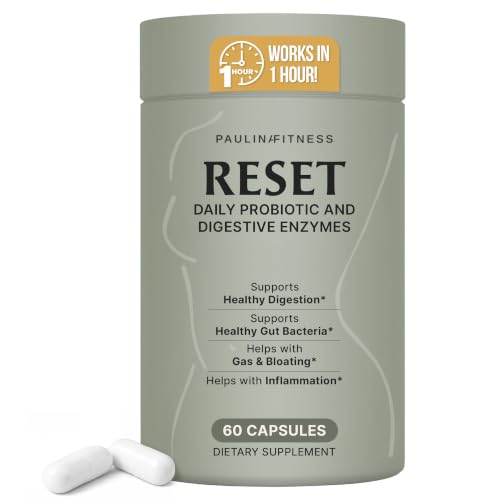 Reset Daily Probiotic + Prebiotic Plant Digestive Enzymes Advanced Gut Reset for Women Bloating Relief Weight Management Digestion Gut Health Vegan Shelf-Stable 60 Capsules (30-Day Supply)