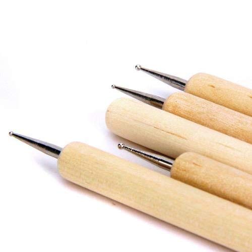 Kira 5 Piece Wooden Embossing Dotting Tool Set for Mandala Clay Pottery Ceramic Nail Art and Clay Sculpting Modeling Tools 3