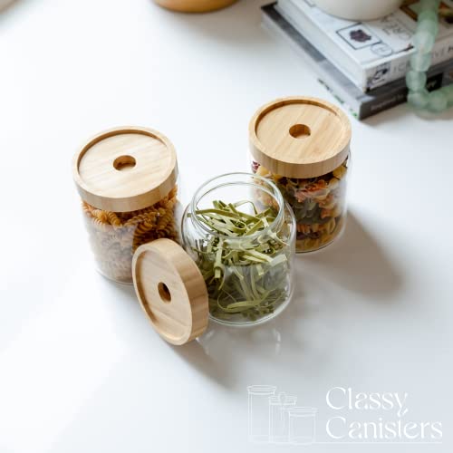 Set Of 3 Airtight Glass Jars With Bamboo Lids - Decorative & Durable 16-Oz Borosilicate Glass Canisters Hold Coffee Beans, Tea, Flour, Sugar, Nuts, Candy, Bath Salts & More #TOP7