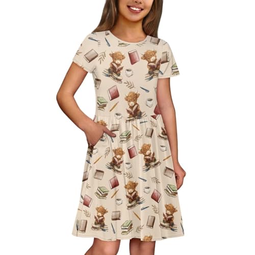Image of Short Sleeve Dress for Girls with Pockets Cute Toddler Girl Clothes Summer 2-12