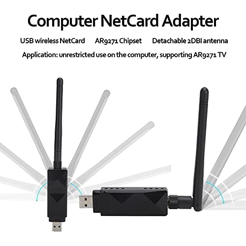 Goshyda AR9271 Wireless Netcard, AR9271 Wireless NetCard USB Staccabile 2DBI Antenna Adattatore WiFi con Batteria a Lunga Durata per PC o Mac, per Desktop o Laptop