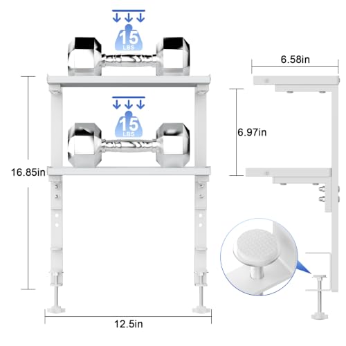 Image of 2-Tier Desk Shelf, Expandable Under Desk Storage, Clamp on Desk Shelf, Desktop Accessories for Offices, Study Rooms, and Game Rooms (White)