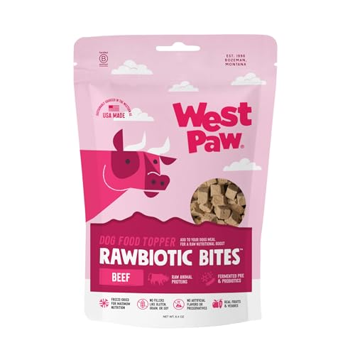 WEST PAW Rawbiotic Bites Beef – Probiotic Dog Food Toppers for Dry Food, Meal Toppers for Dogs, Perfect for Picky Eaters – Grain-Free, Real Fruits & Veggies - Made in USA - Beef